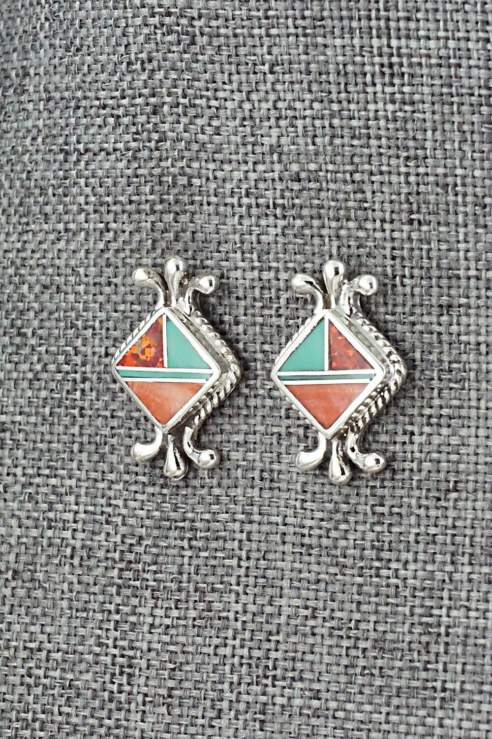 Multi-Stone & Sterling Silver Inlay Earrings - James Manygoats