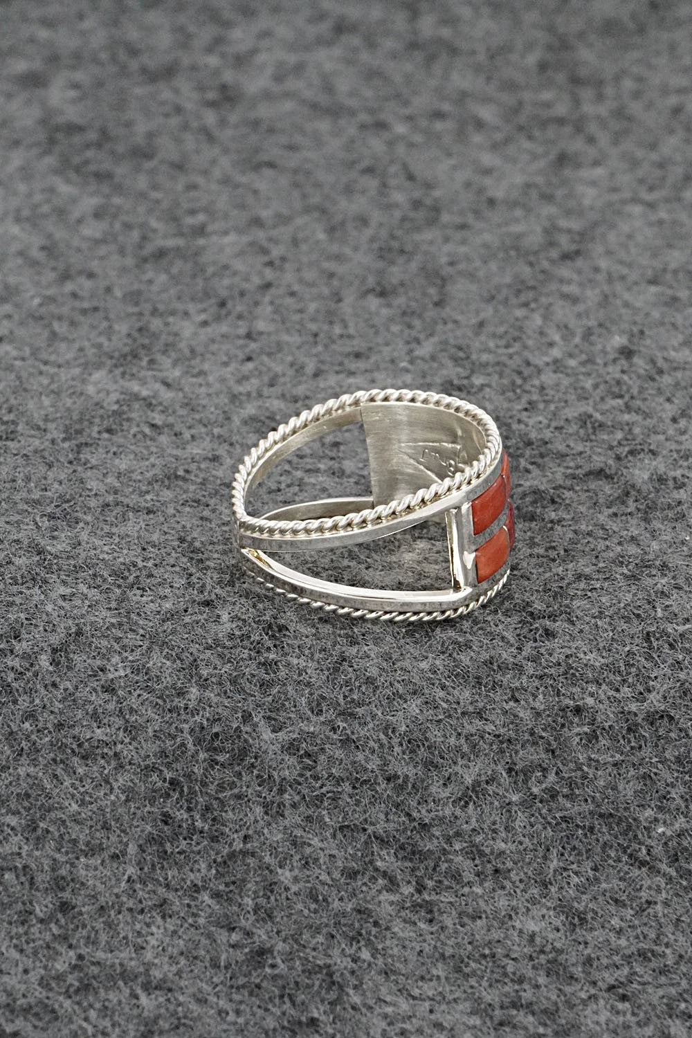 Coral and Sterling Silver Ring - Bruce Johnson - Size 10