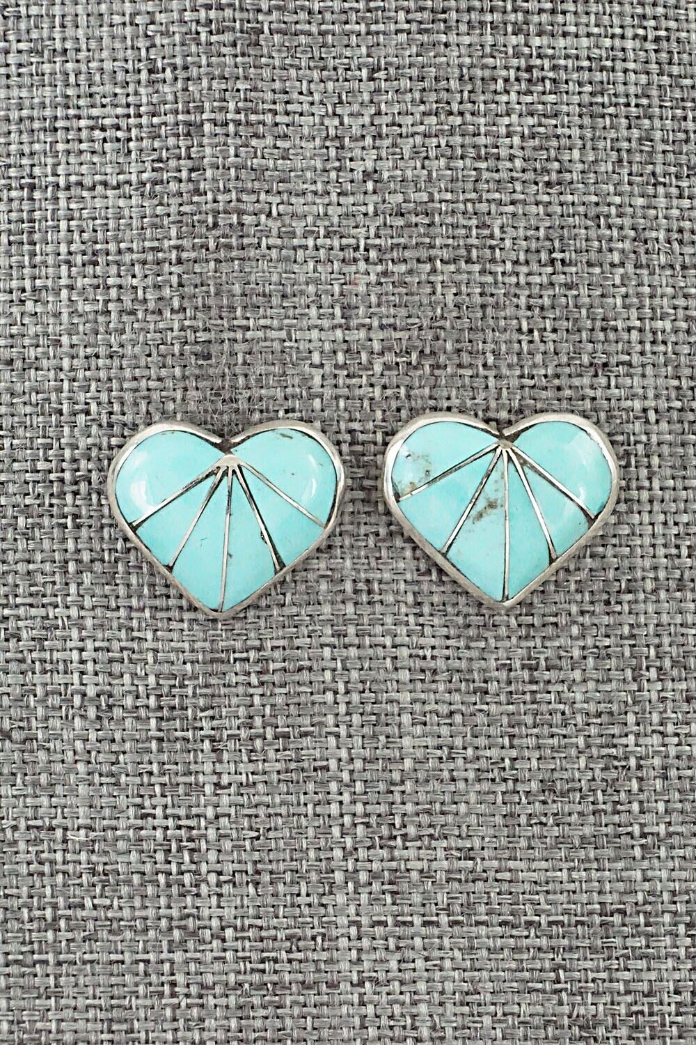 Turquoise and Sterling Silver Inlay Earrings - Evelyn Mahkee