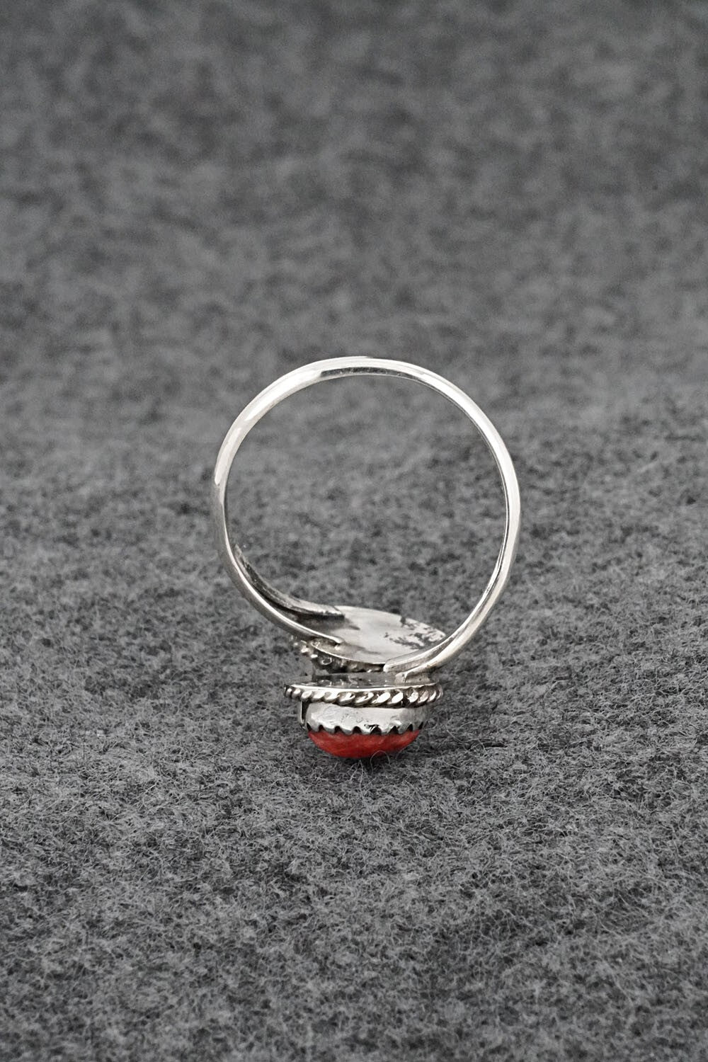 Spiny Oyster & Sterling Silver Ring - Esther White - Size 8.5 Adj.
