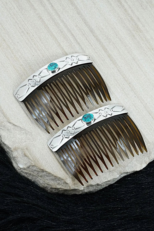 Turquoise & Sterling Silver Hair Combs - Jolene Begay
