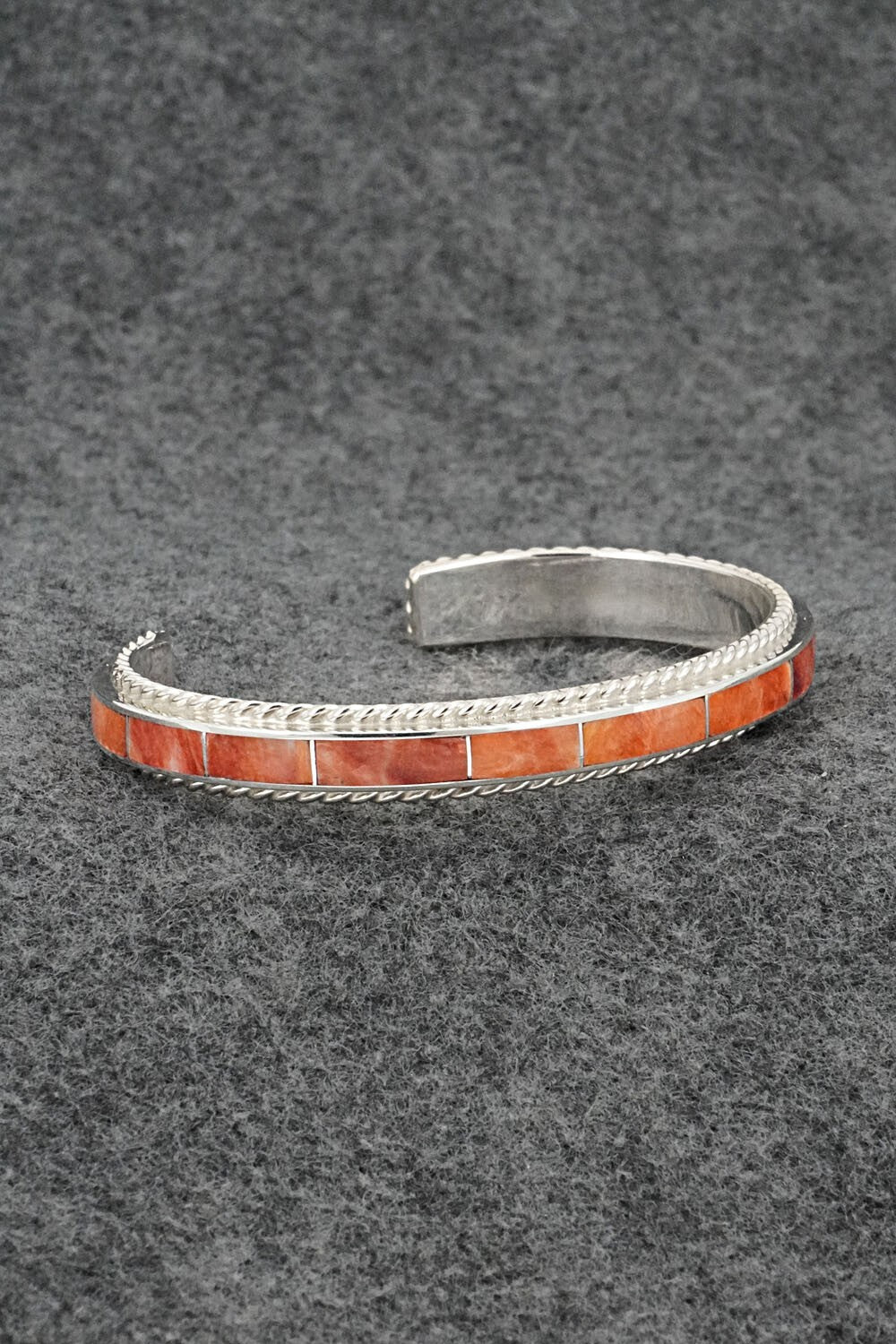 Spiny Oyster & Sterling Silver Inlay Bracelet - Ricky Booqua