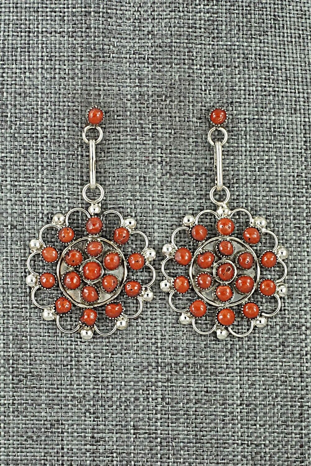 Coral & Sterling Silver Earrings - Yvette Kaamasee