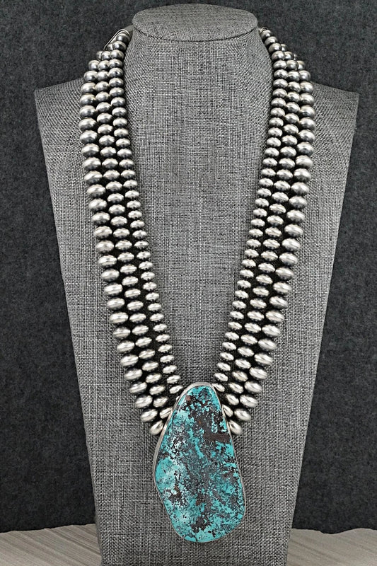 Turquoise & Sterling Silver Navajo Pearl Necklace - Gruber & Halwood