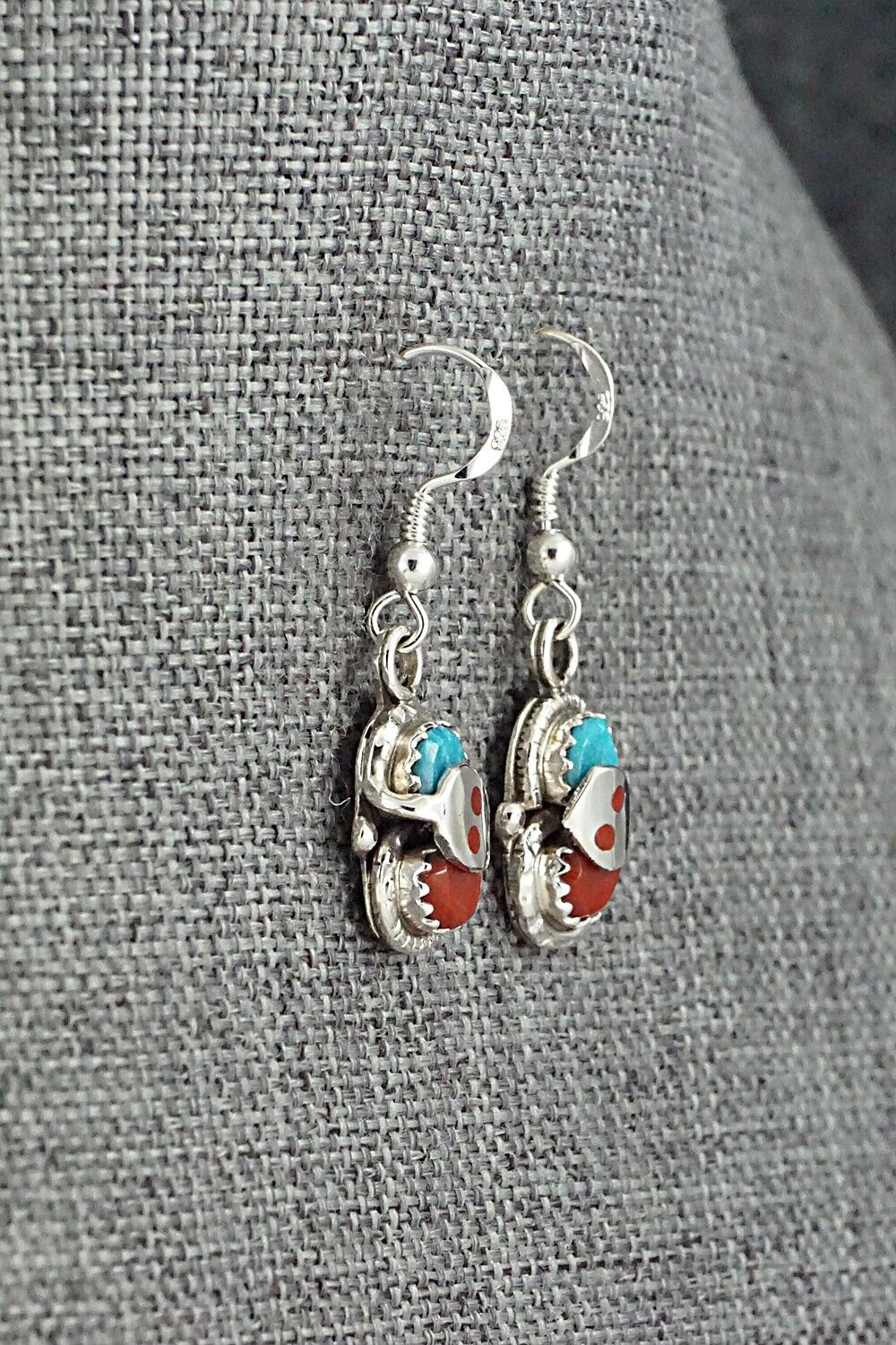 Turquoise, Coral & Sterling Silver Earrings - Joy Calavaza