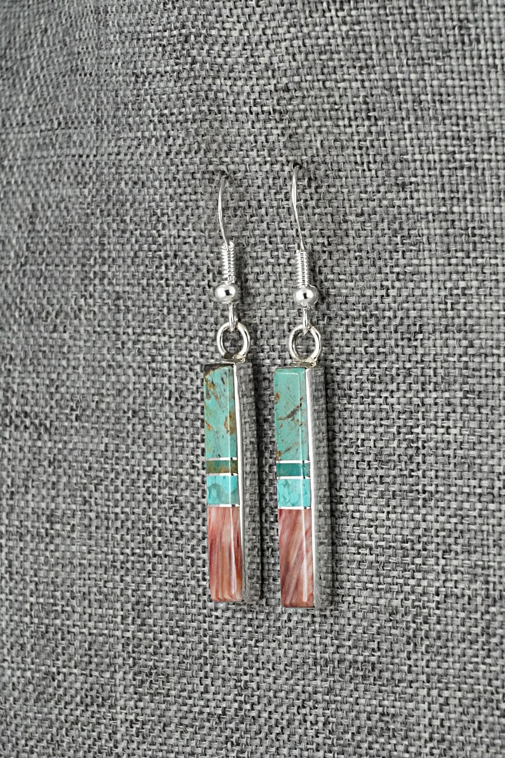 Turquoise, Spiny Oyster & Sterling Silver Earrings - Marilyn Yazzie