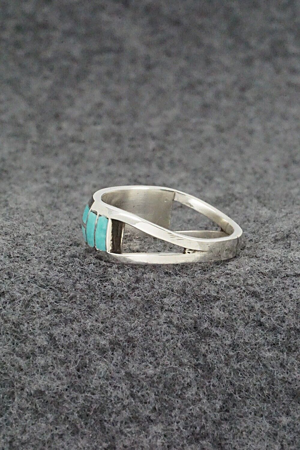 Turquoise & Sterling Silver Inlay Ring - Sibert Bowannie - Size 9
