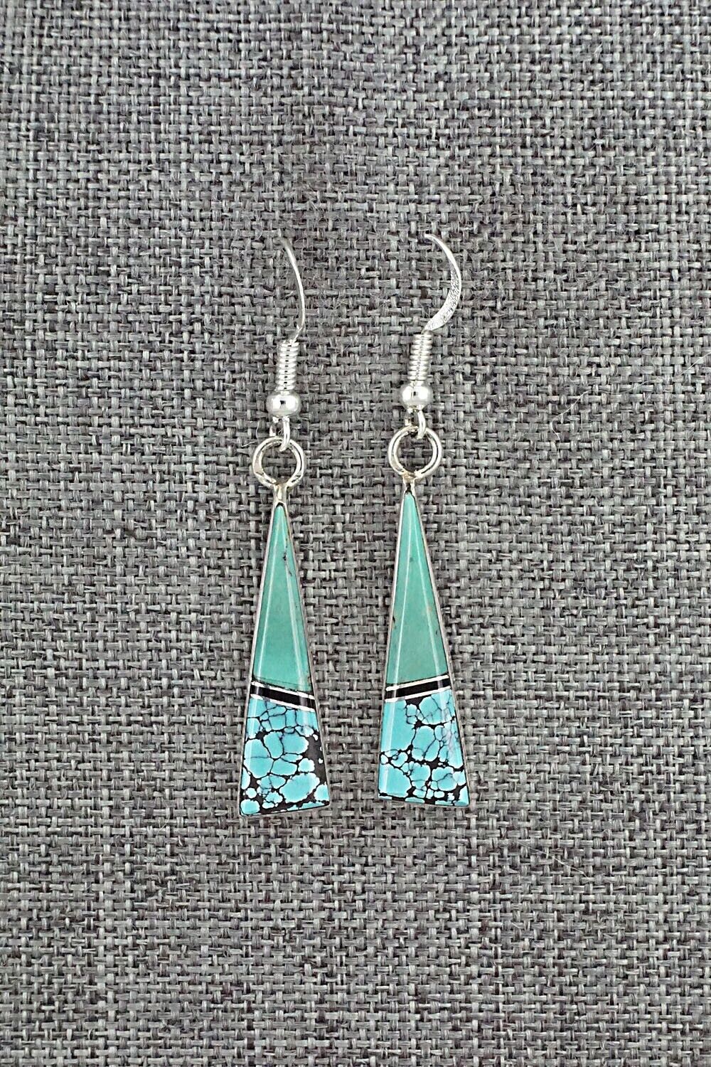 Turquoise, Onyx & Sterling Silver Inlay Earrings - Marilyn Yazzie