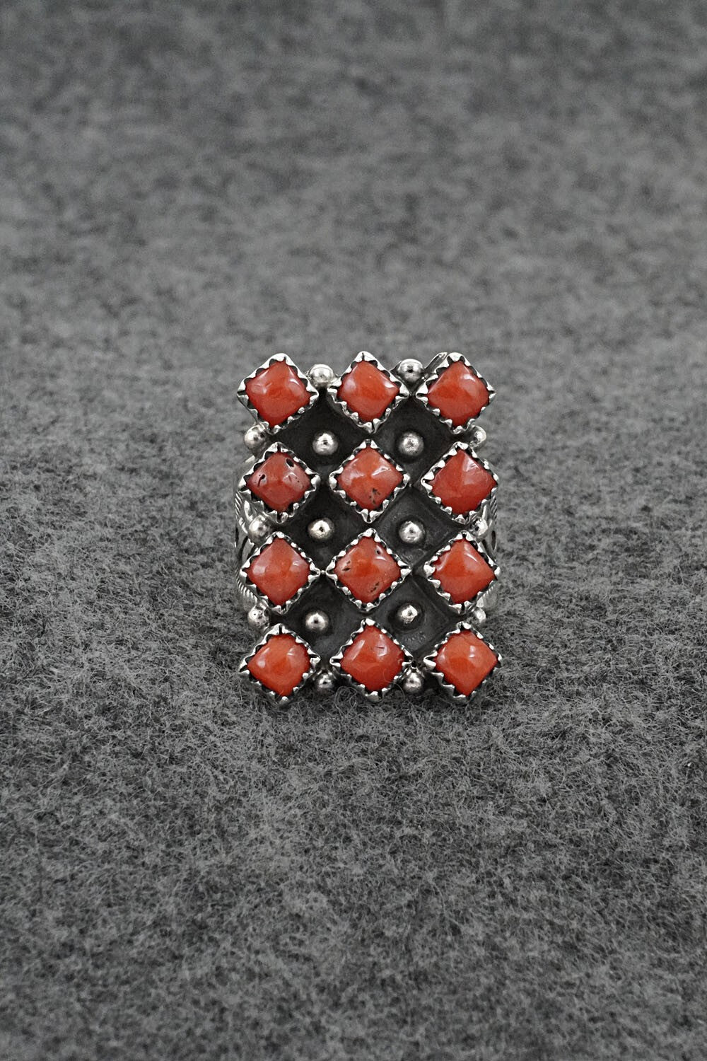 Coral & Sterling Silver Ring - Verley Betone - Size 7