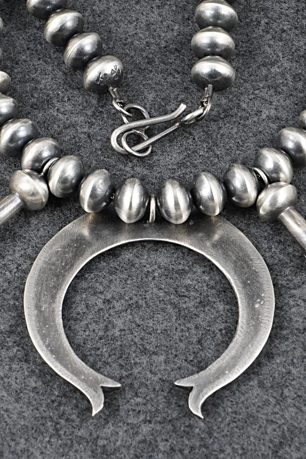 Sterling Silver Navajo Pearl Squash Blossom Necklace - Presley Haley