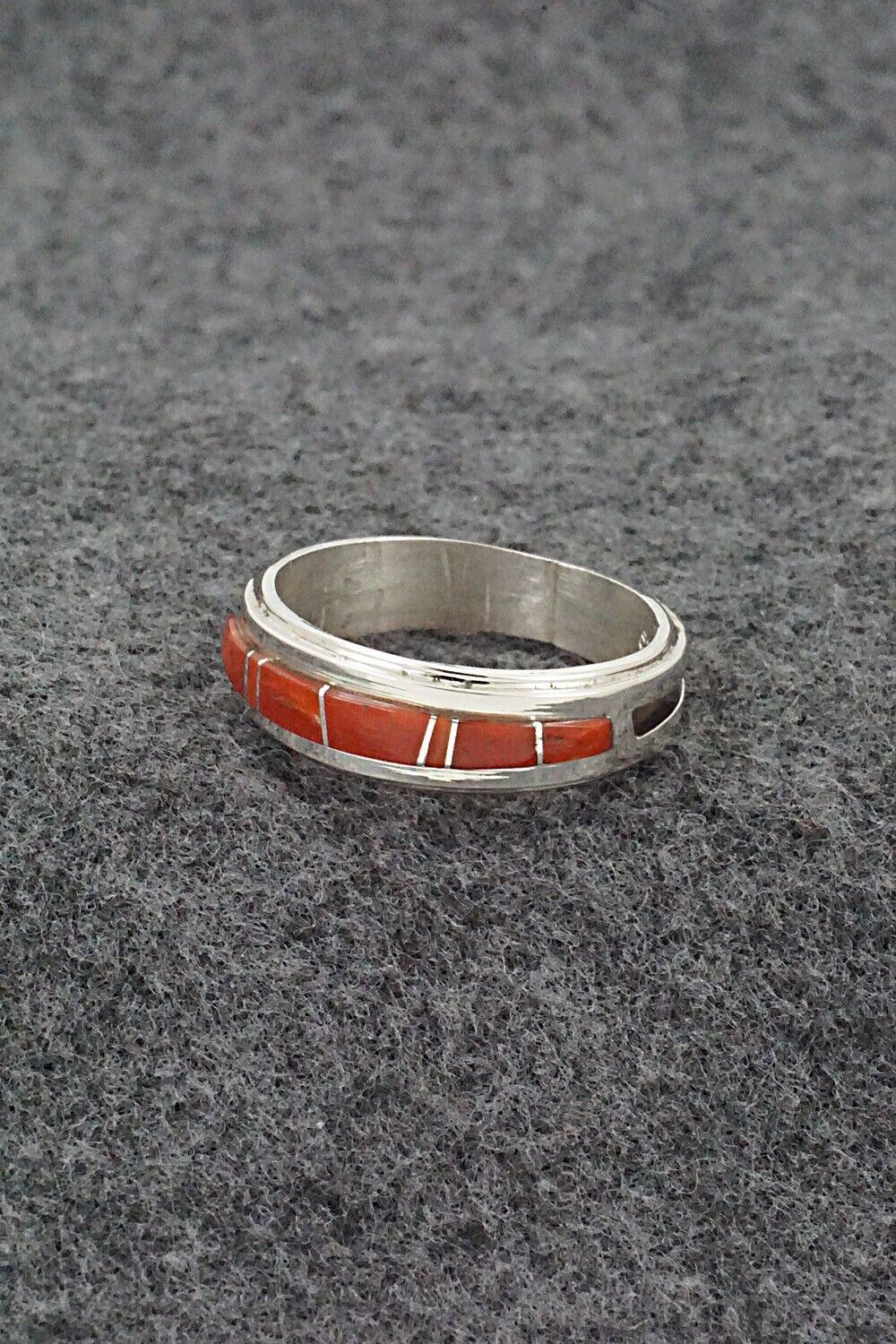 Coral & Sterling Silver Inlay Ring - Wilbert Muskett Jr. - Size 10