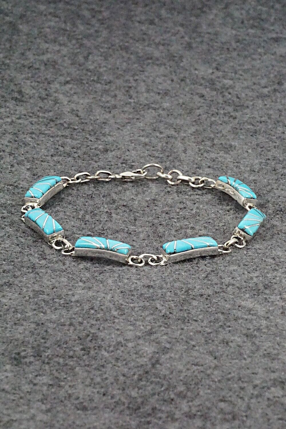 Turquoise & Sterling Silver Link Bracelet - Clarence Booqua