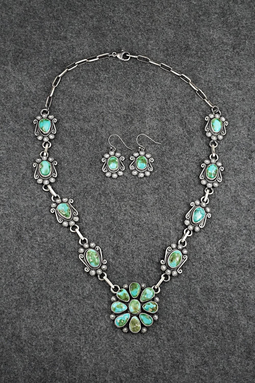 Turquoise & Sterling Silver Necklace and Earrings Set - Mark Yazzie