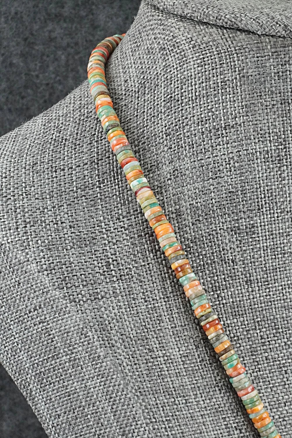 Turquoise, Spiny Oyster & Sterling Silver Necklace 17" - Doreen Jake
