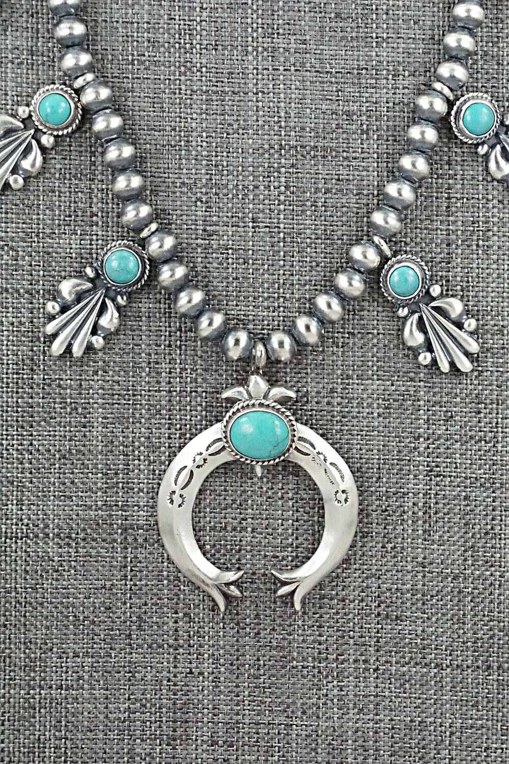 Turquoise & Sterling Silver Squash Blossom Necklace - Bobby Platero
