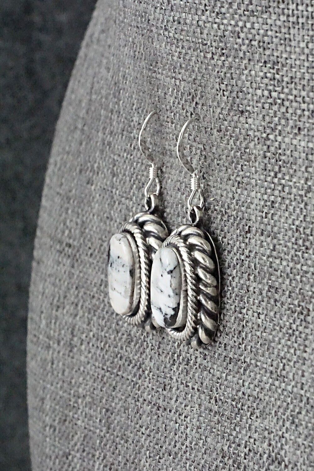 White Buffalo & Sterling Silver Earrings - Kenny Lonjose