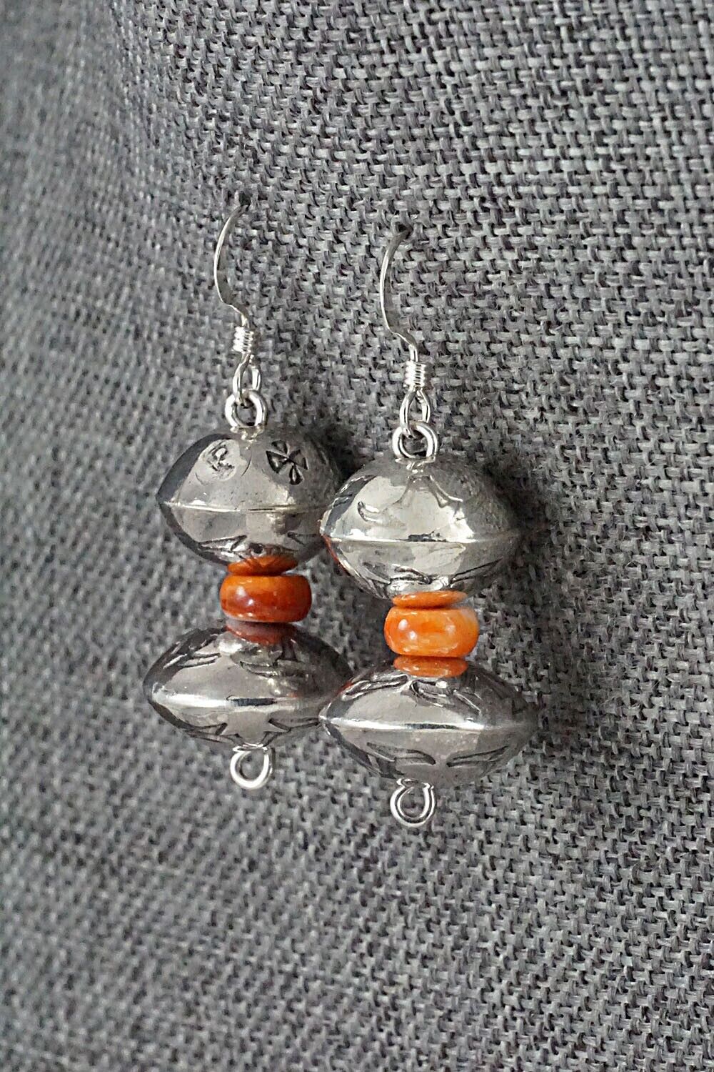 Spiny Oyster & Sterling Silver Navajo Pearl Earrings - Presley Haley