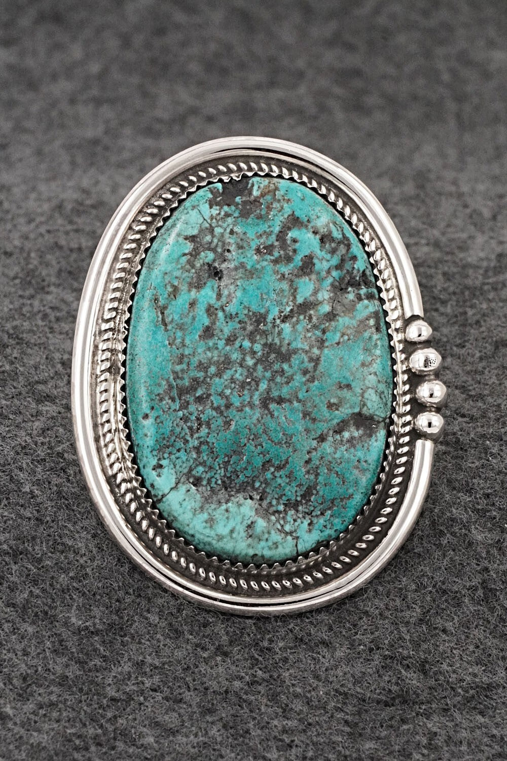 Turquoise & Sterling Silver Ring - Leslie Nez - Size 9 Adj.