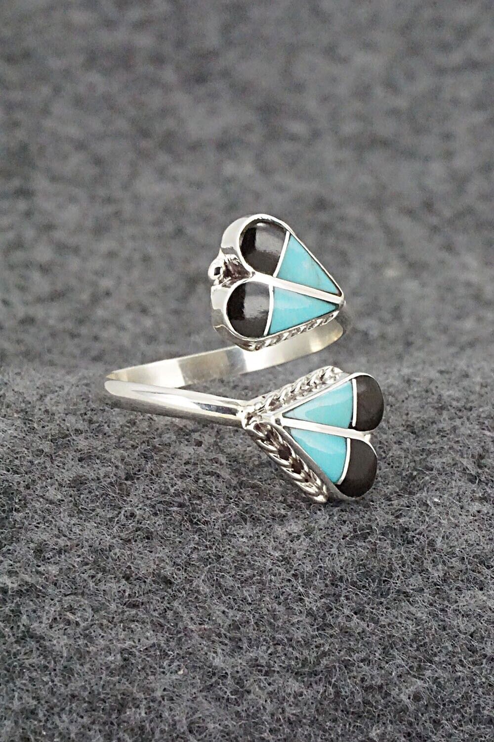 Turquoise, Onyx & Sterling Silver Ring - Velda Nastacio - Size 8.5 Adj.