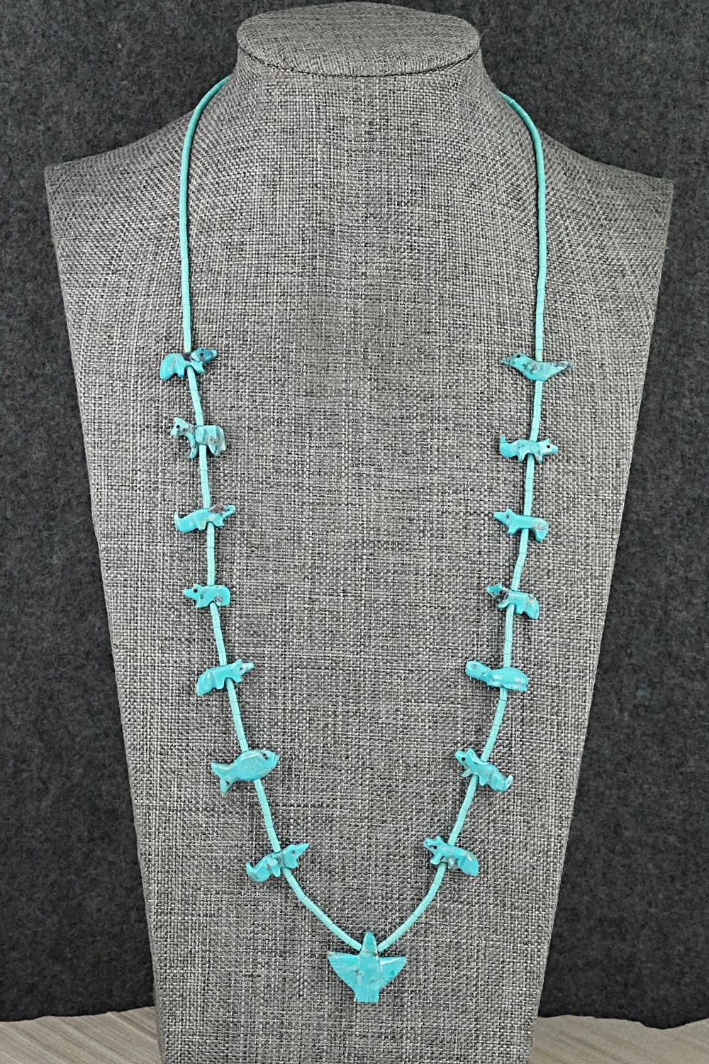 Turquoise Fetish Carving & Sterling Silver Necklace - Hector Goodluck
