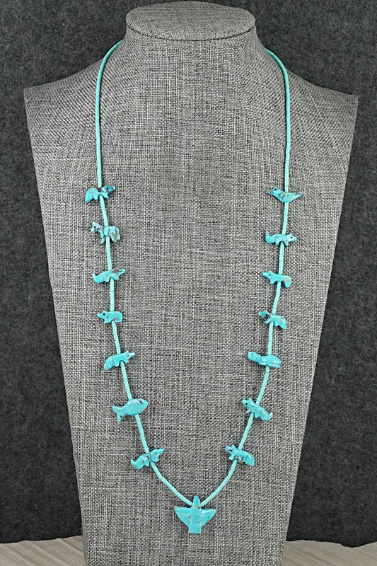 Turquoise Fetish Carving & Sterling Silver Necklace - Hector Goodluck