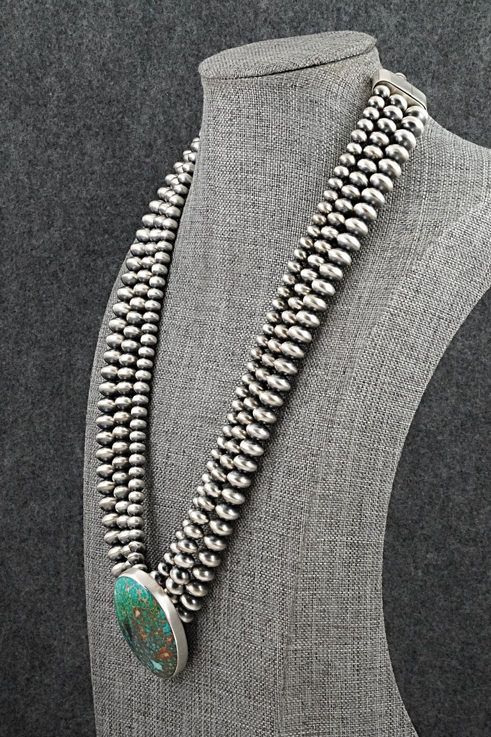 Turquoise & Sterling Silver Navajo Pearl Necklace - Johnson & Halwood