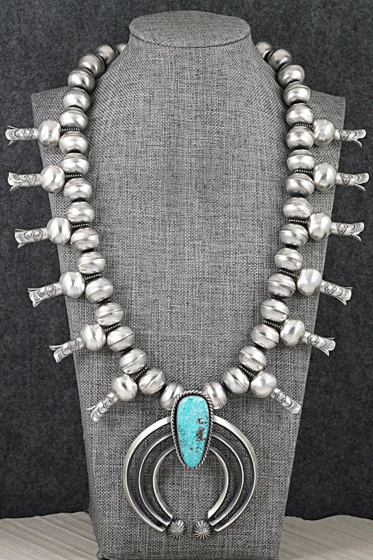 Turquoise & Sterling Silver Squash Blossom Necklace - Chris Hale