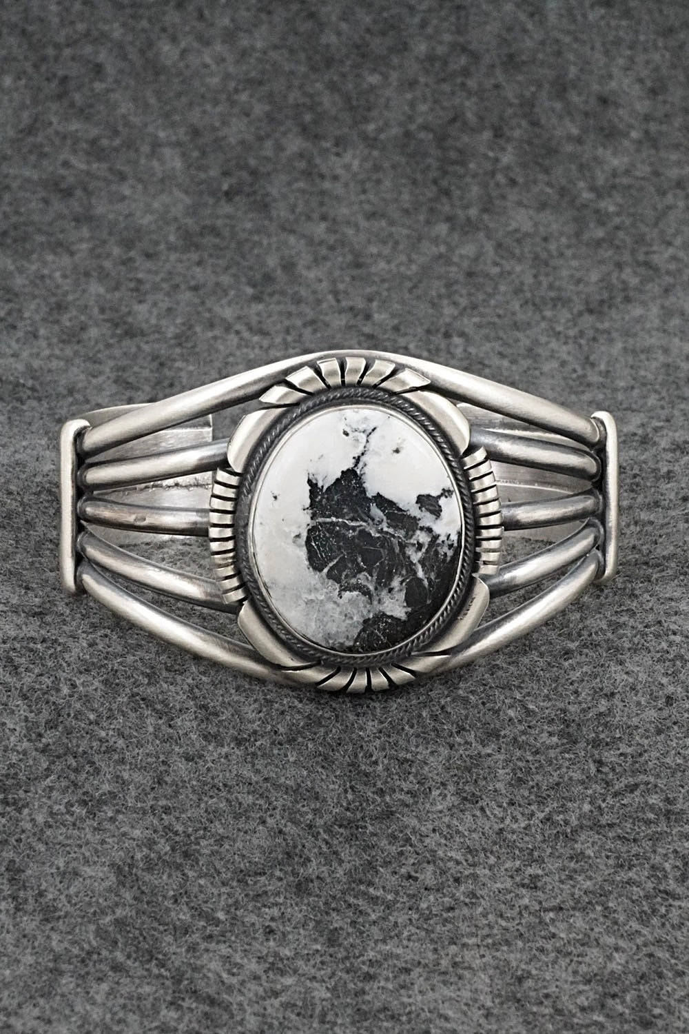 White Buffalo & Sterling Silver Bracelet - Mark Yazzie