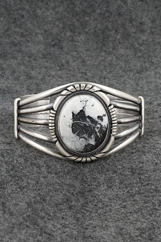 White Buffalo & Sterling Silver Bracelet - Mark Yazzie