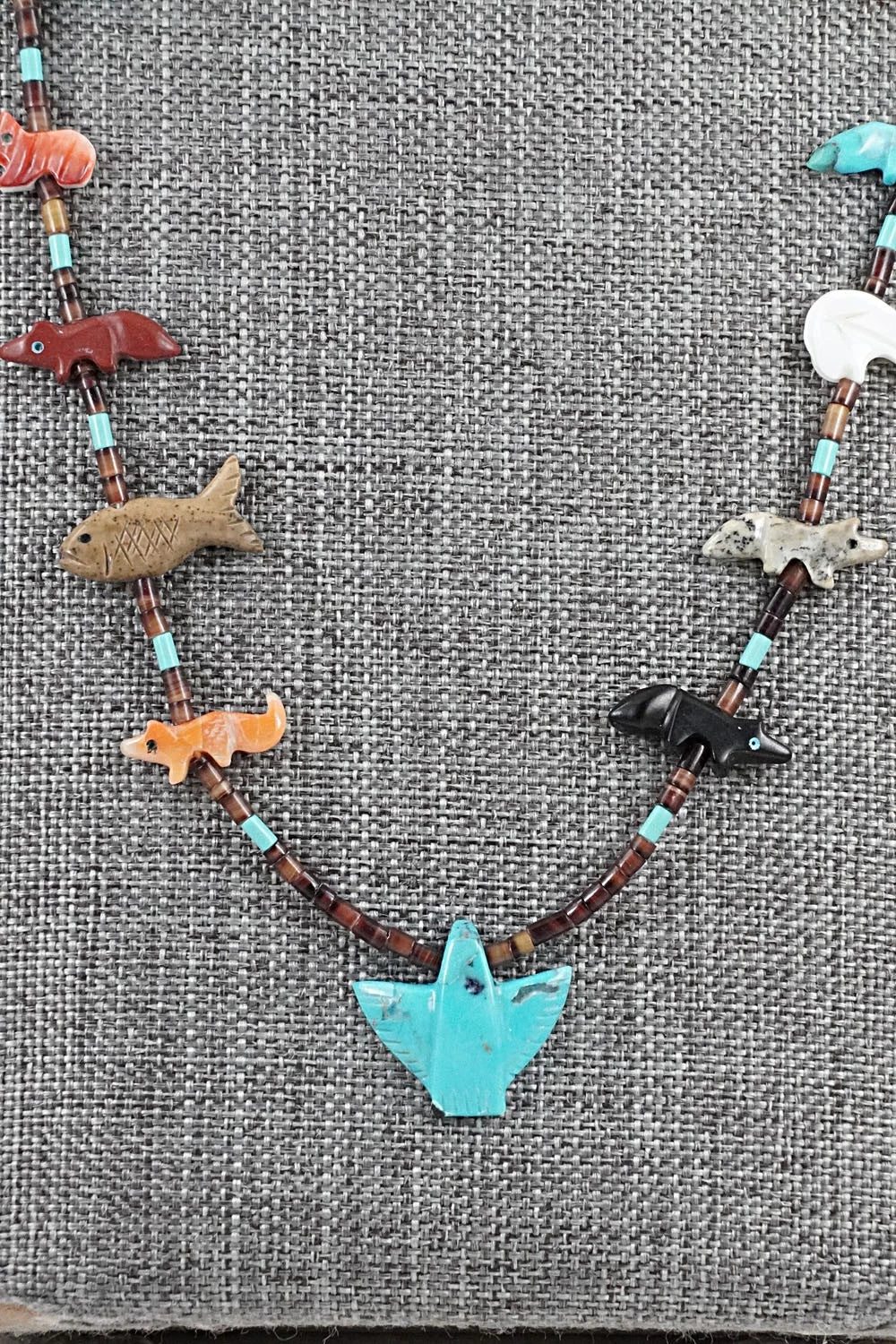 Multi-Stone Fetish Carving & Sterling Silver Necklace - Hector Goodluck