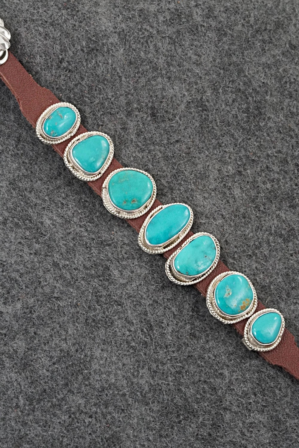 Turquoise, Sterling Silver & Leather Bracelet - Marlene Ramone