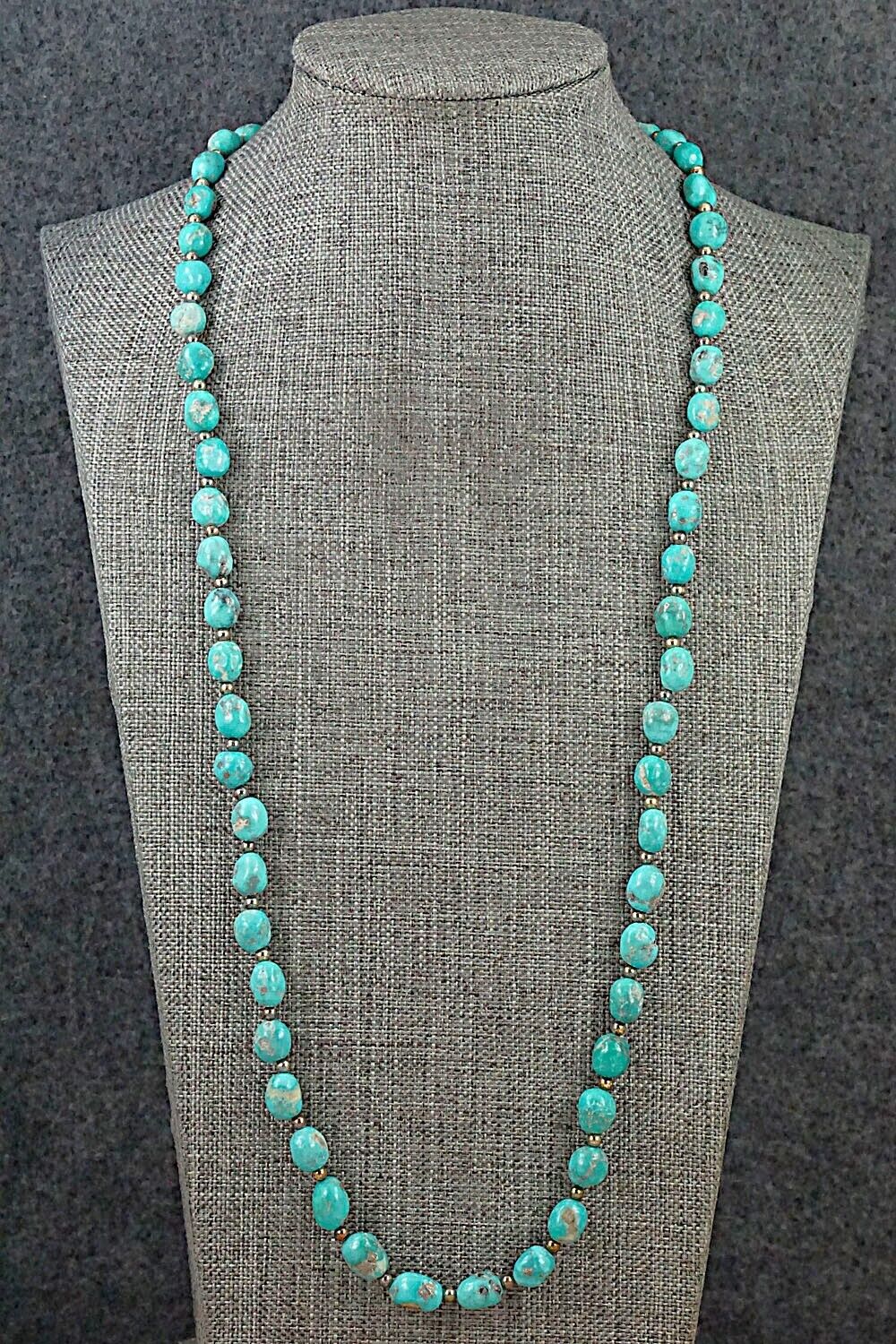 Turquoise & Sterling Silver Necklace 26" - Doreen Jake