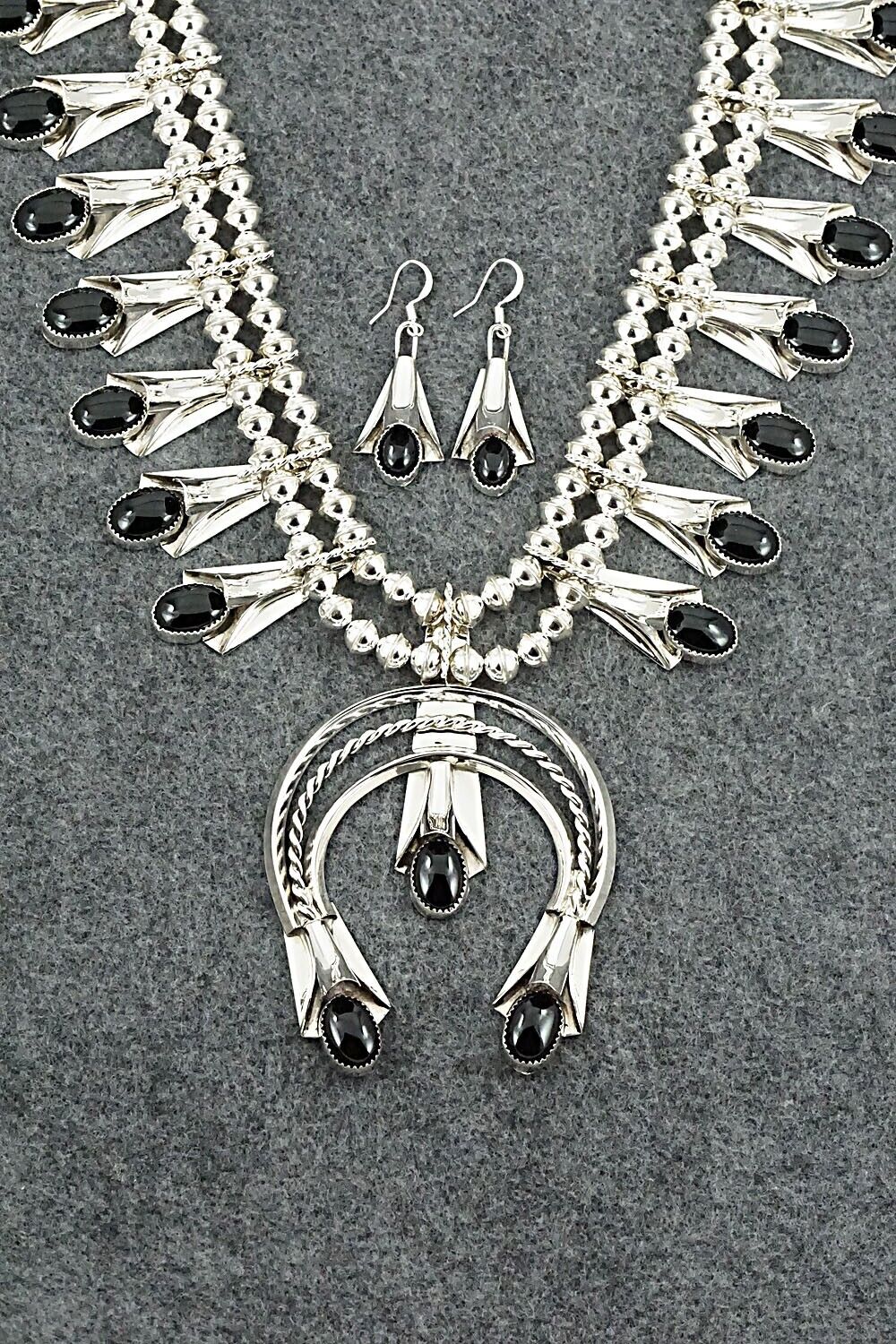 Onyx & Sterling Silver Squash Blossom Set - Louise Yazzie