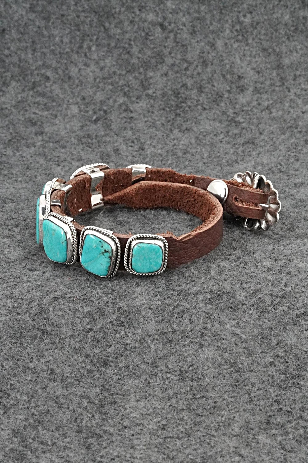 Turquoise, Sterling Silver & Leather Bracelet - Bonnie Willie