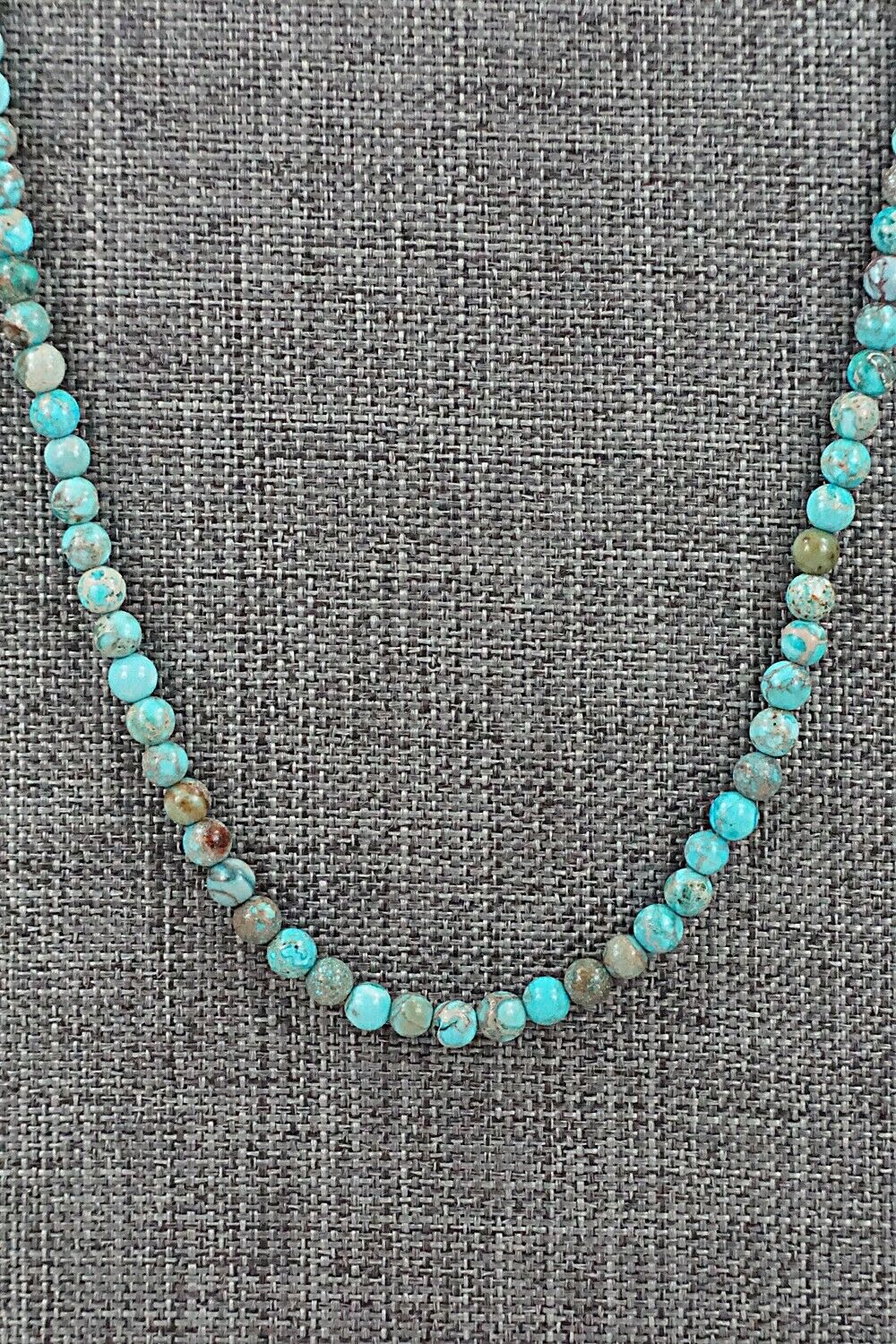 Turquoise, Shell & Sterling Silver Necklace 24" - Ramona Calavaza