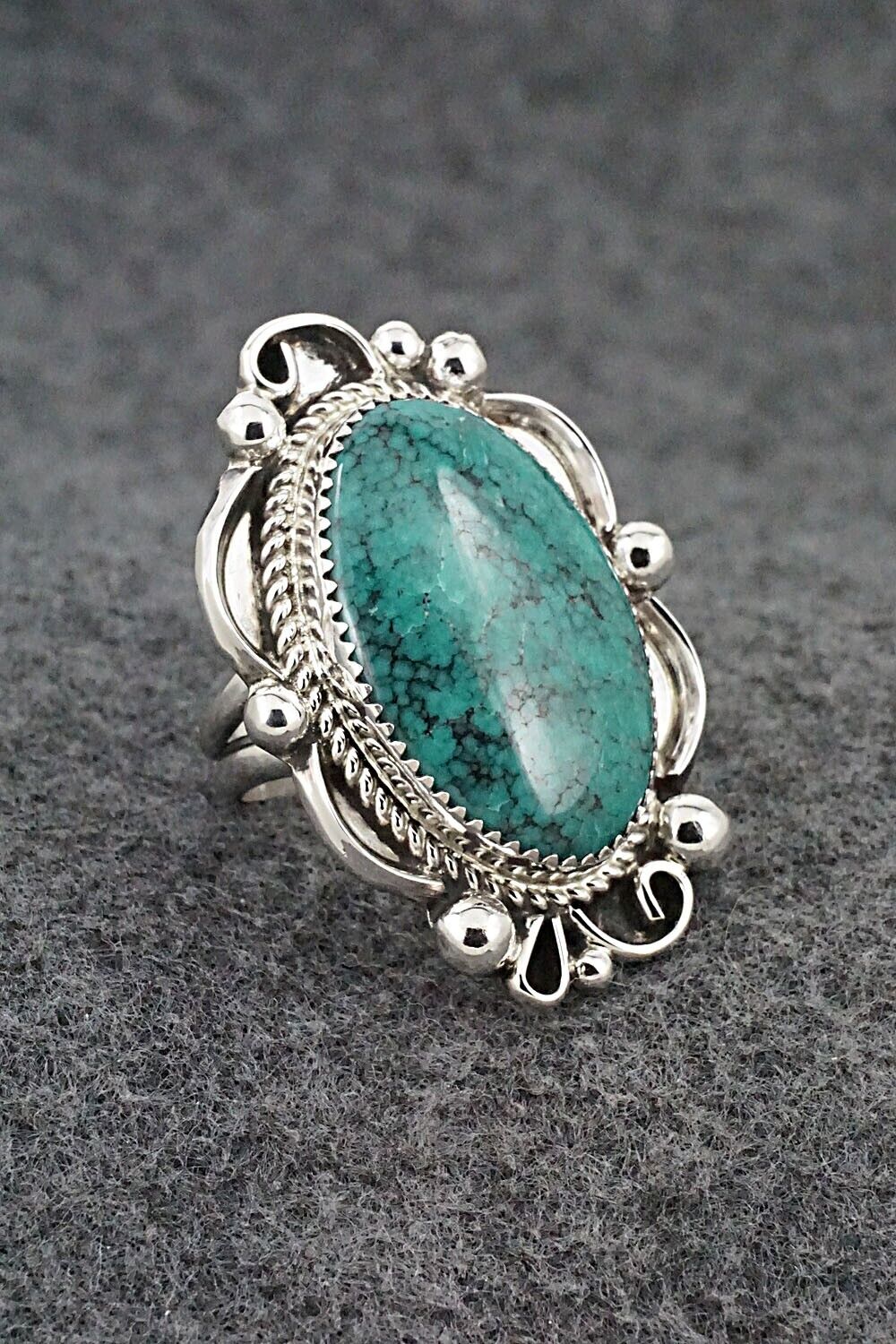 Turquoise & Sterling Silver Ring - Leslie Nez - Size 8