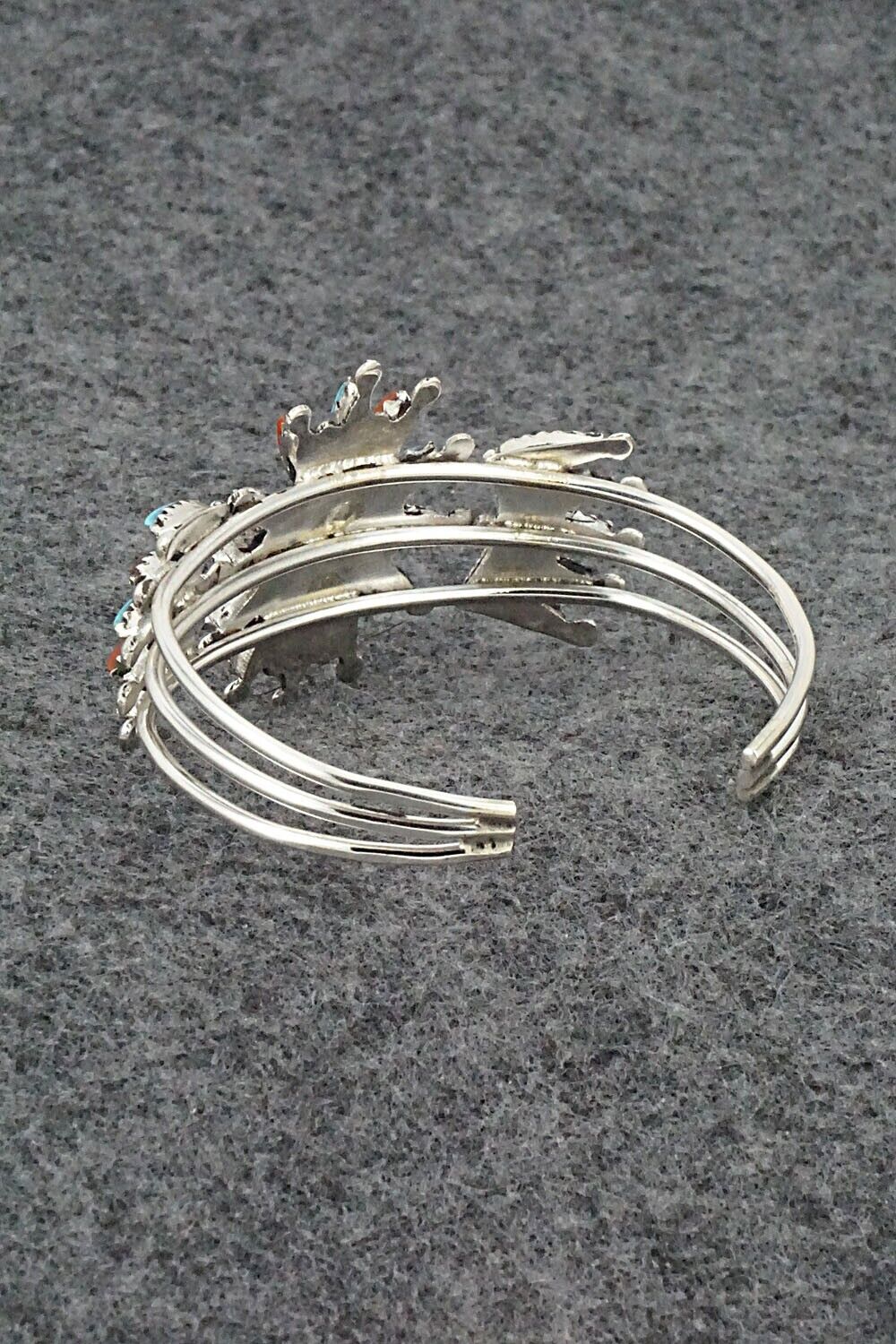 Turquoise, Coral & Sterling Silver Bracelet - Jack Etsate