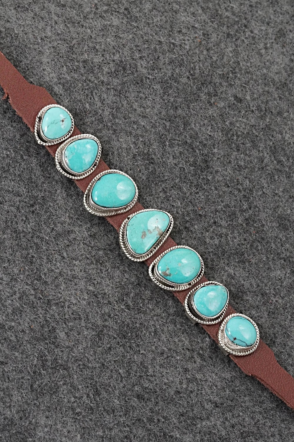 Turquoise, Sterling Silver & Leather Bracelet - Marlene Ramone