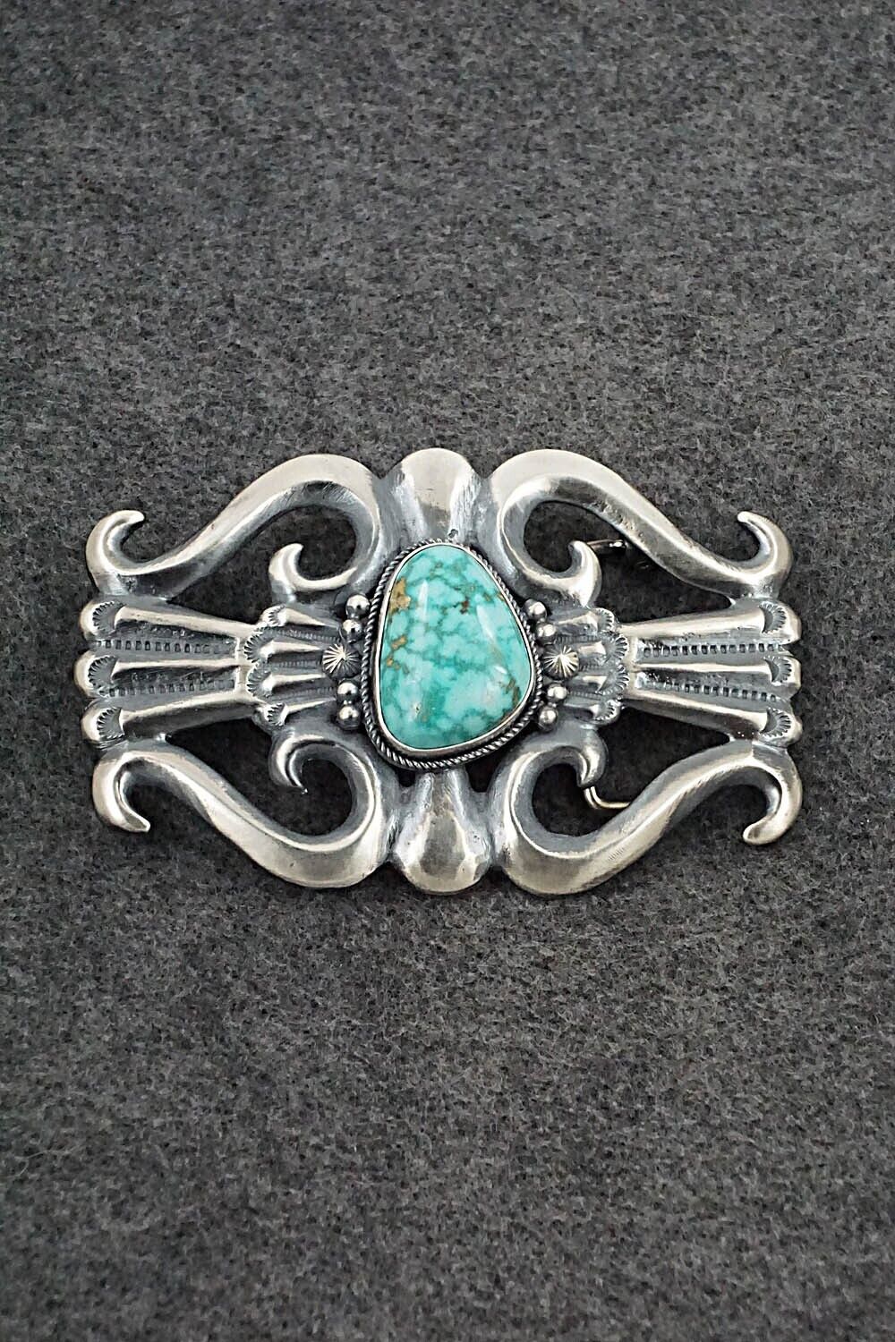 Turquoise & Sterling Silver Belt Buckle - Harrison Bitsue