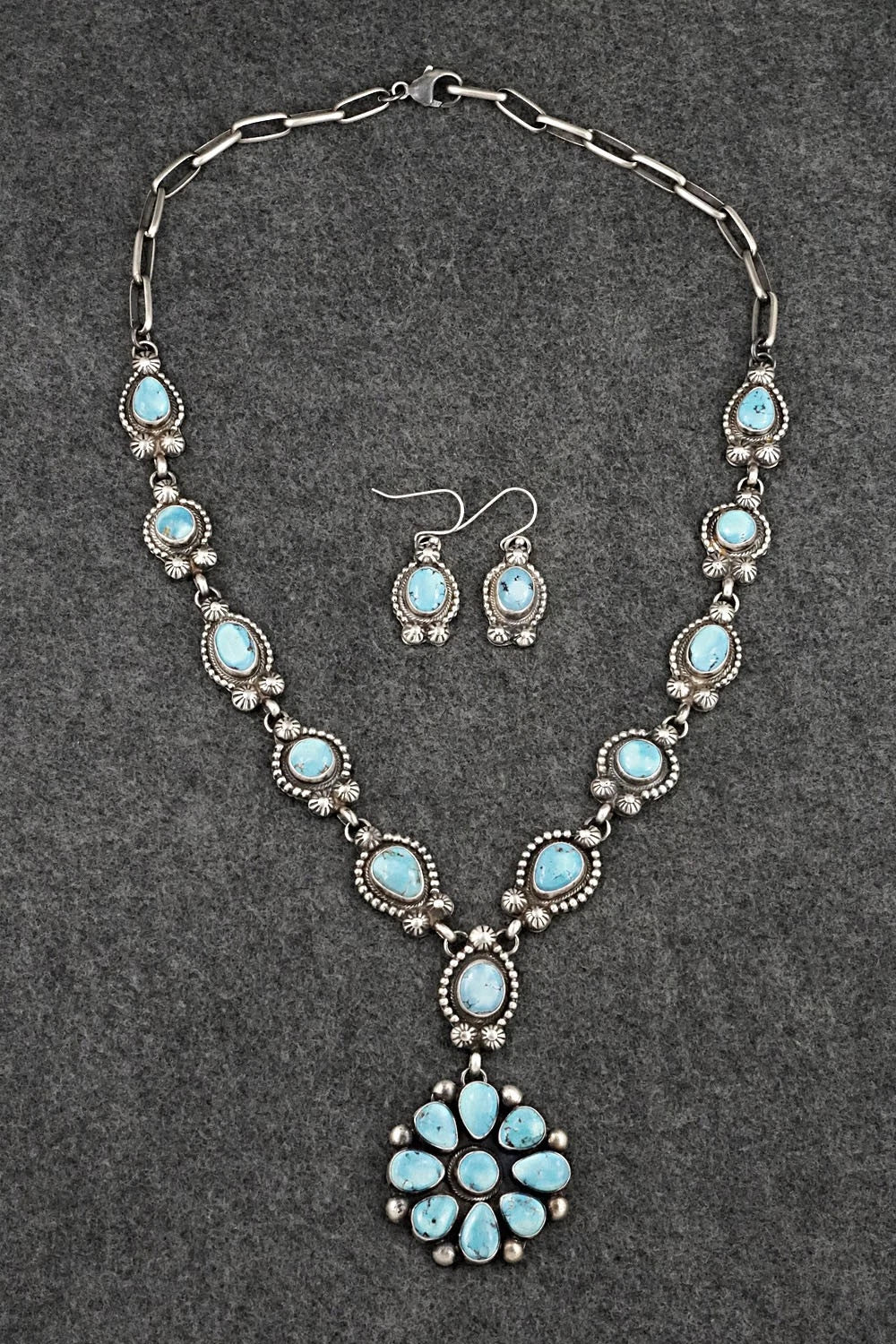 Turquoise & Sterling Silver Necklace and Earrings Set - Kathleen Livingston