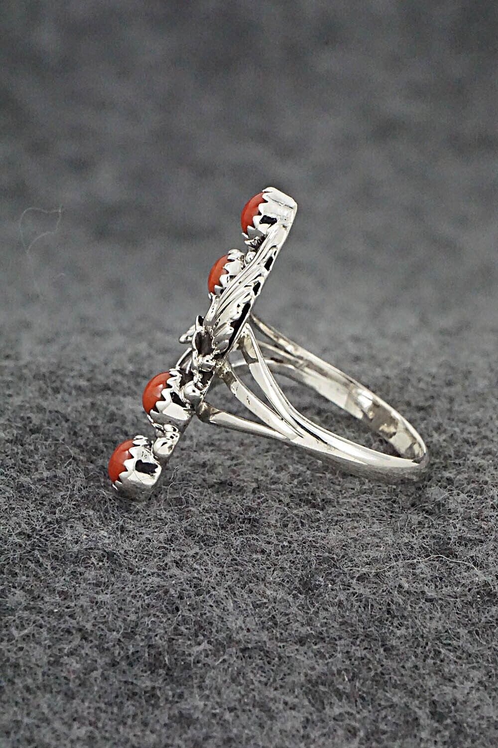 Coral & Sterling Silver Ring - Alice Rose Saunders - Size 7.5