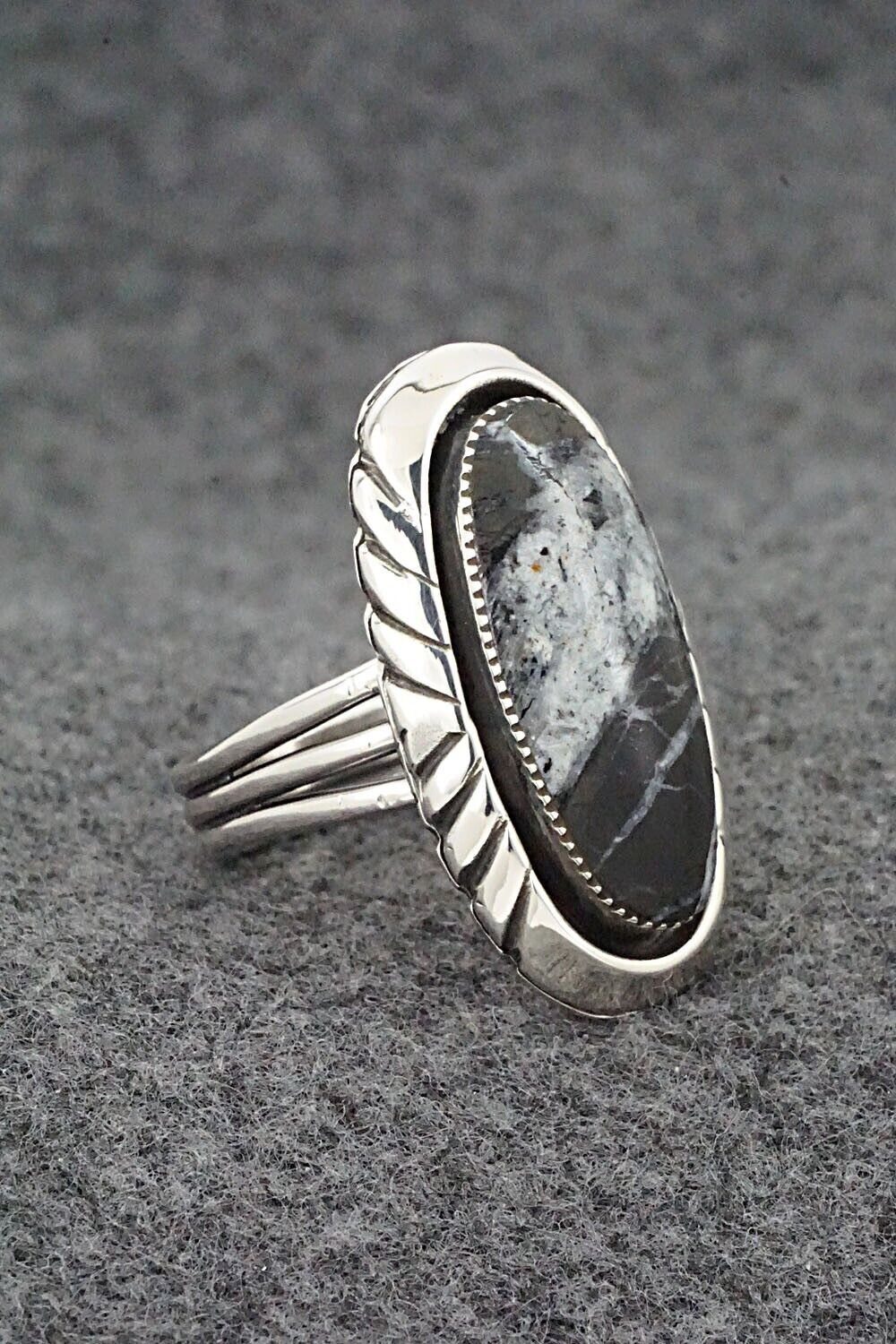 White Buffalo & Sterling Silver Ring - Myra Benally - Size 7.5