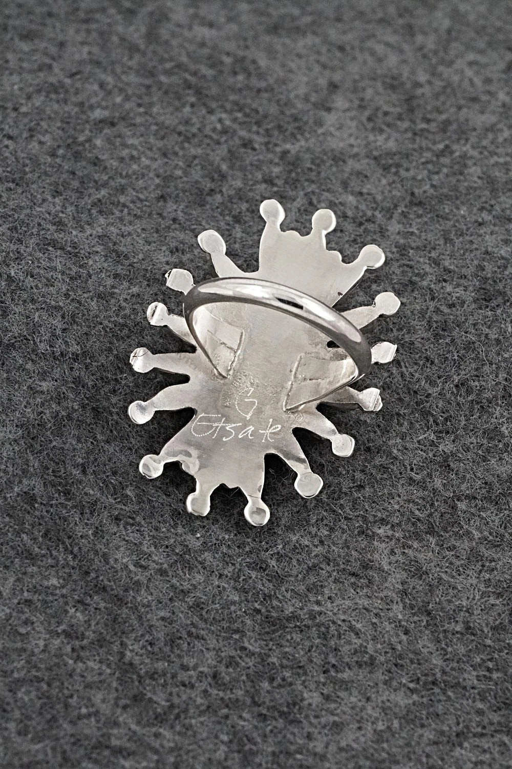 Coral & Sterling Silver Ring - Jack Etsate - Size 7.5