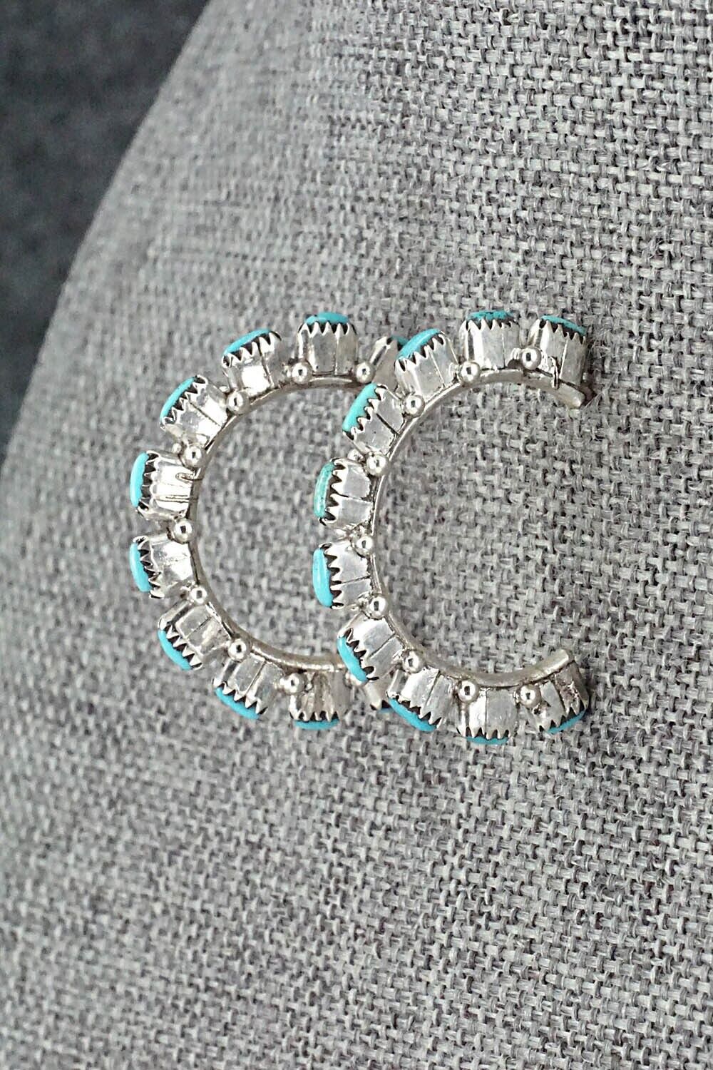 Turquoise & Sterling Silver Hoop Earrings - Leland Tucson