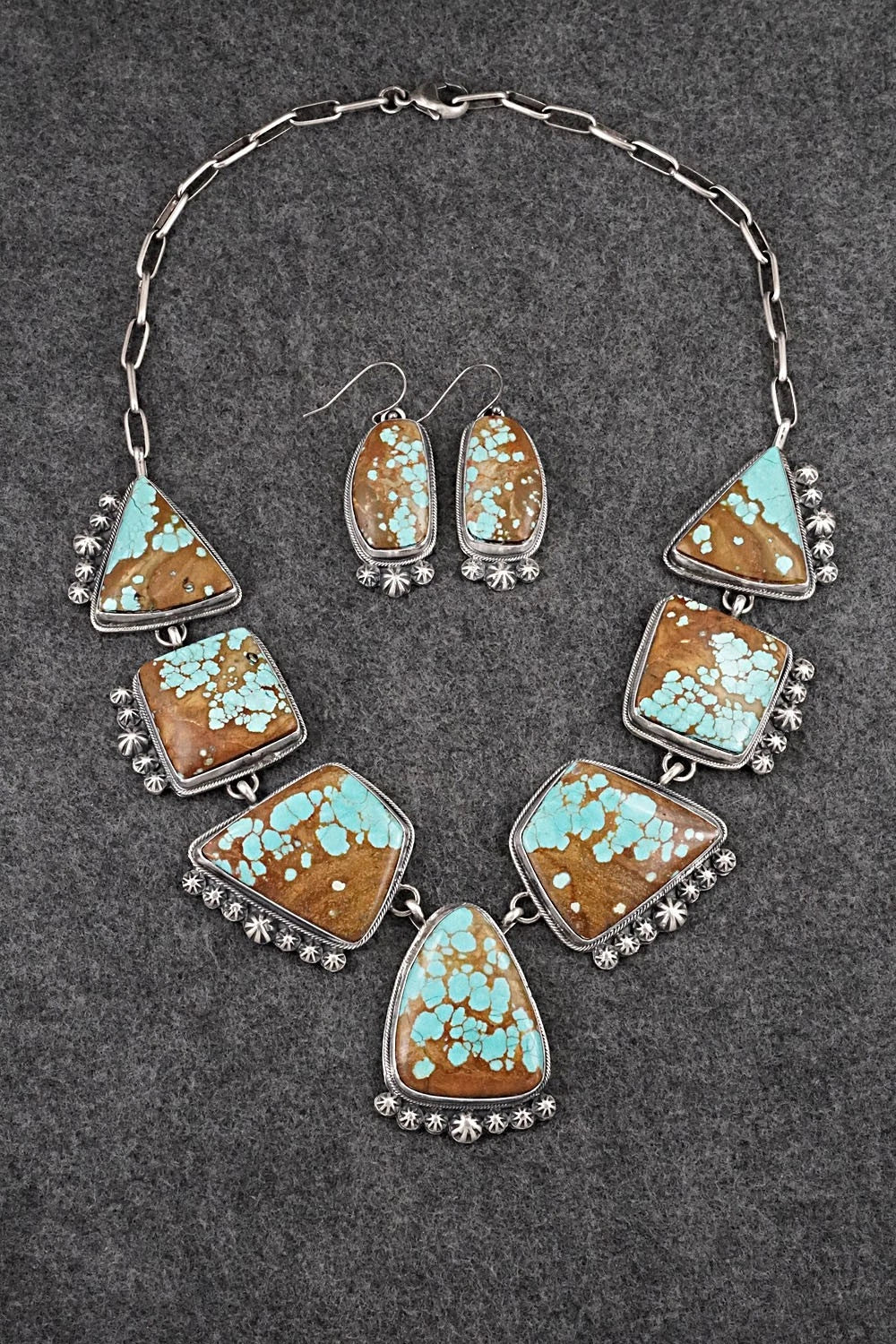 Turquoise & Sterling Silver Necklace and Earrings Set - Bobby Johnson