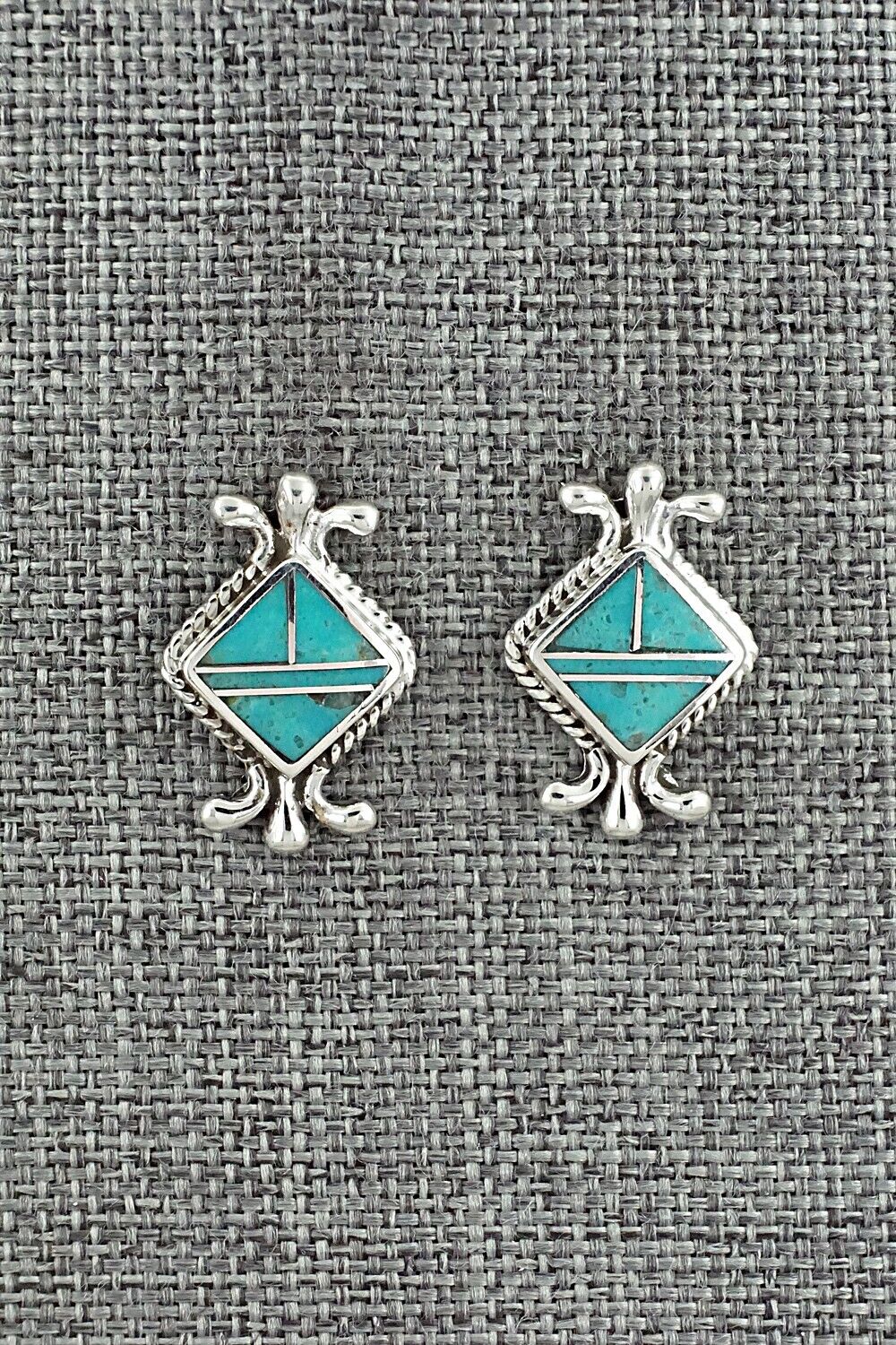 Turquoise & Sterling Silver Inlay Earrings - James Manygoats