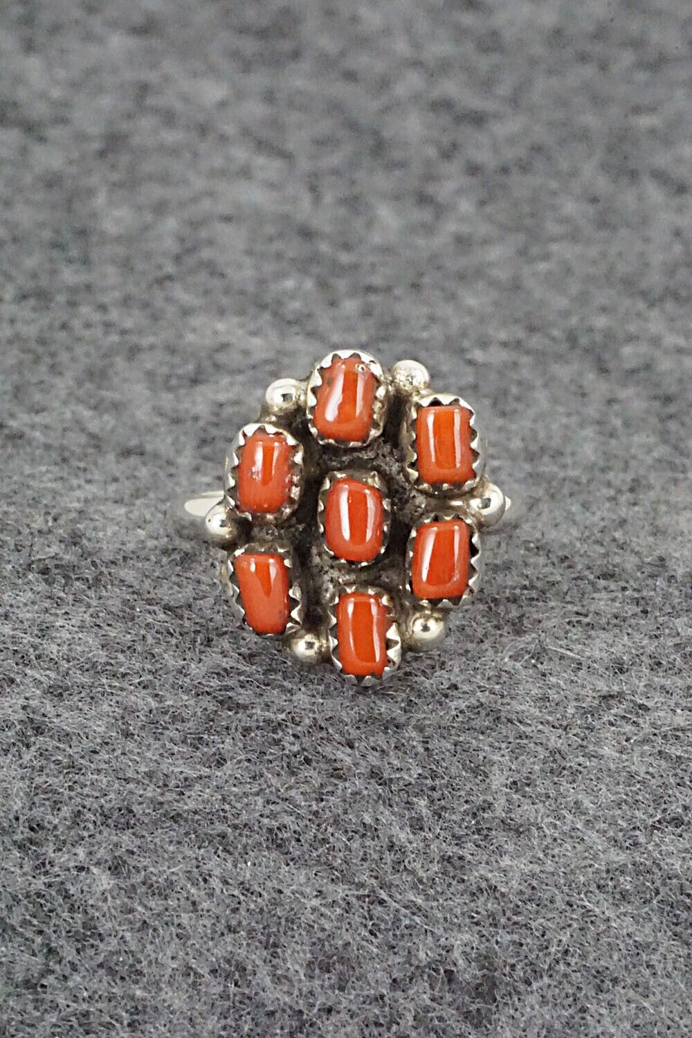 Coral & Sterling Silver Ring - Priscilla Reeder - Size 8