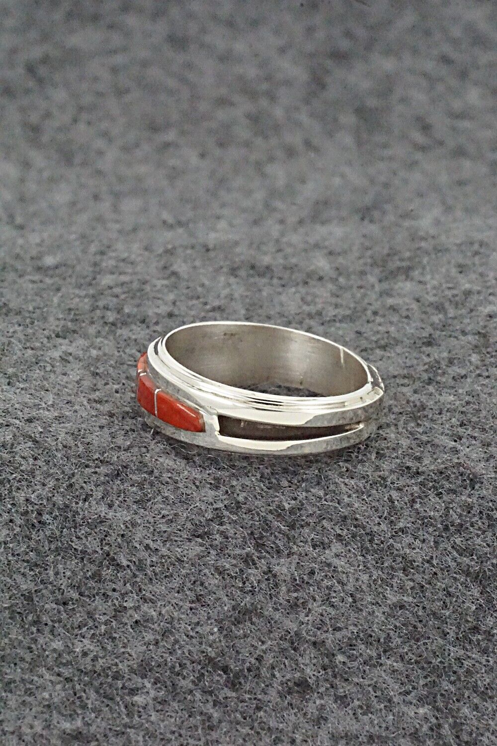 Coral & Sterling Silver Inlay Ring - Wilbert Muskett Jr. - Size 9.5