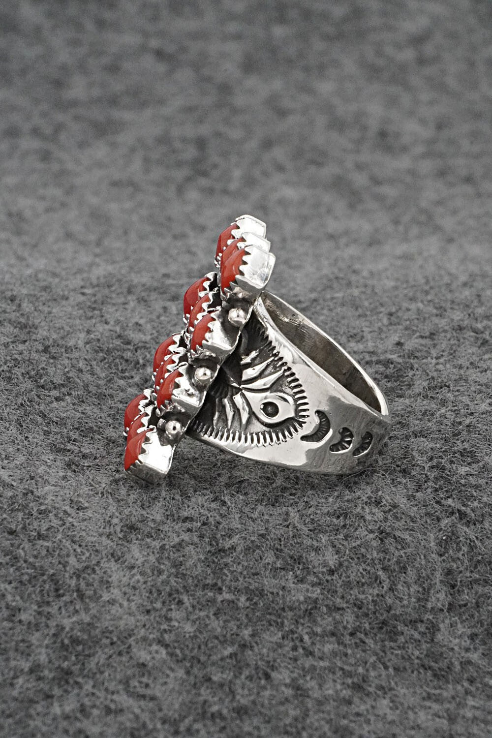 Coral & Sterling Silver Ring - Verley Betone - Size 6.5