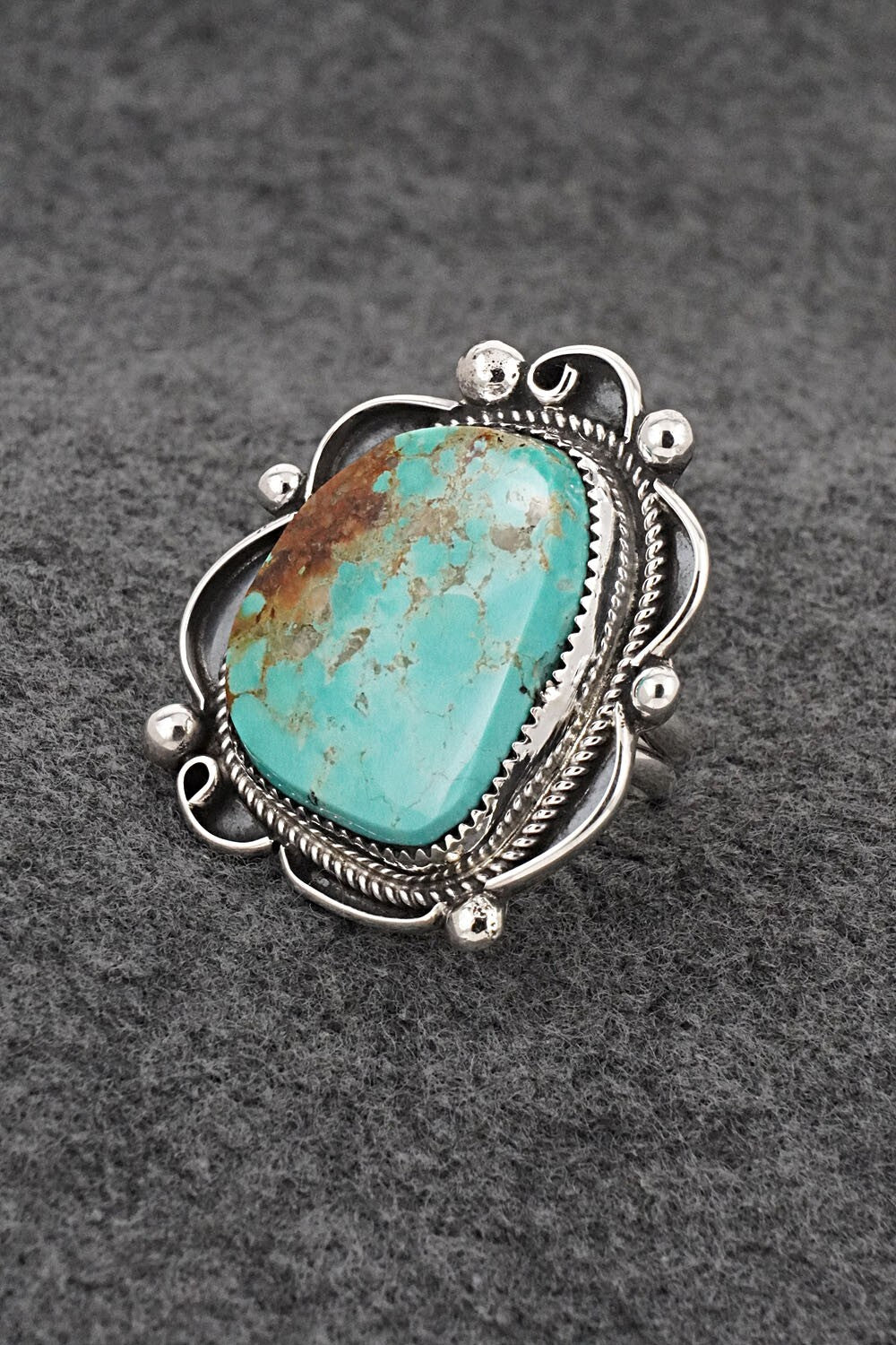 Turquoise & Sterling Silver Ring - Leslie Nez - Size 8.5
